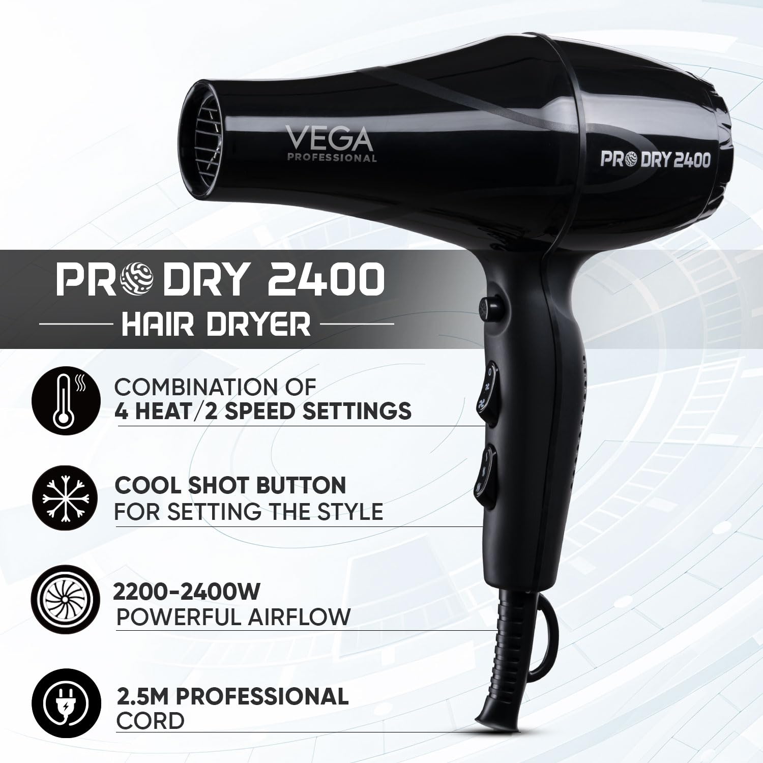 VEGA PROF. PRO DRY 2400 HAIR DRYER VPMHD-03 - Image 2